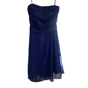NWT Lela Rose Bridesmaid Royal Blue Chiffon Strapless Cocktail Dress Size 16